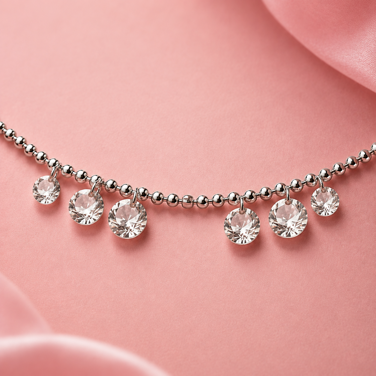 Silver Crystal Stone Anklet(Single)