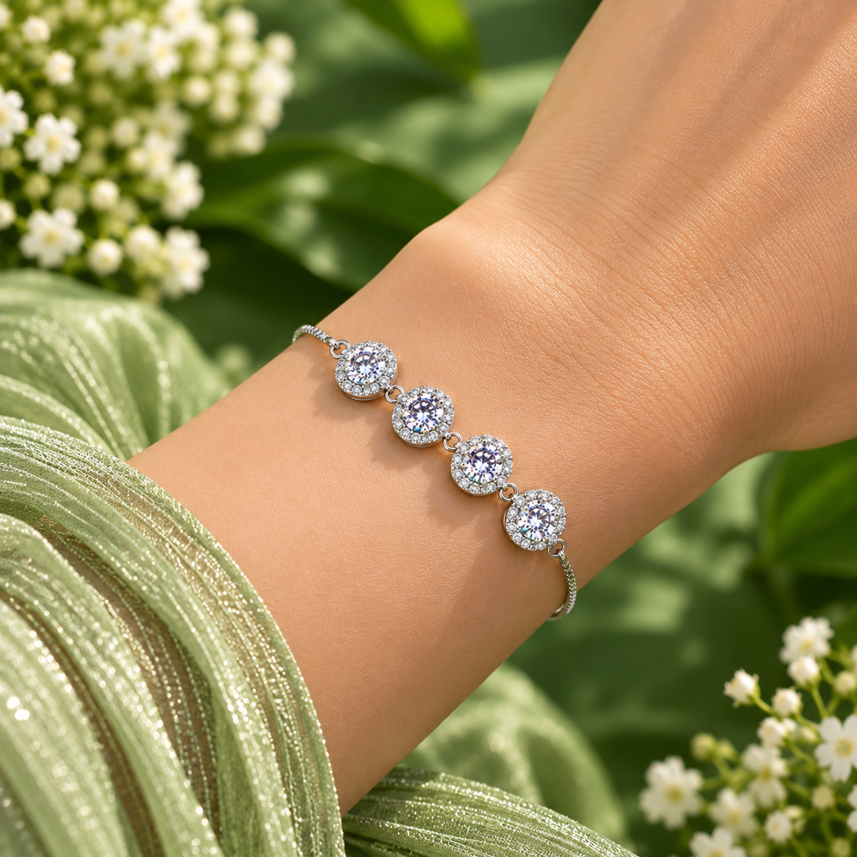 ✨ Taravya Celestia Four-Stone Halo Bracelet Taravya
