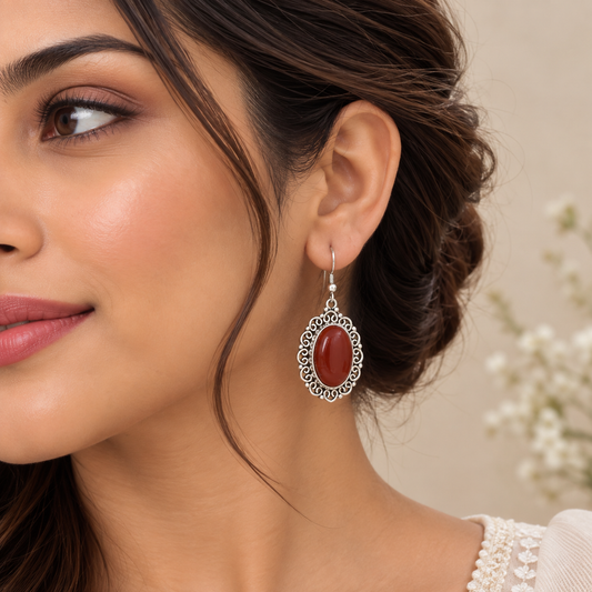 Silver Earthy Oxidised Hanging Earrings Taravya