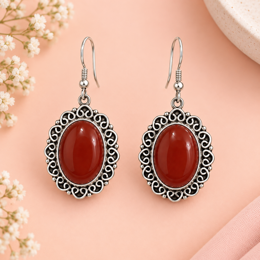 Silver Earthy Oxidised Hanging Earrings Taravya