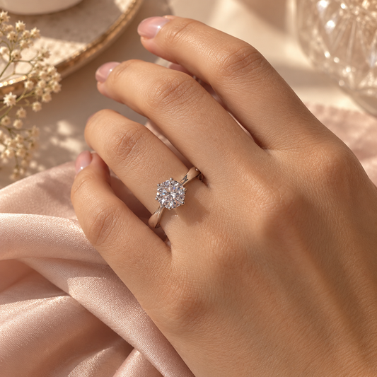 Sparkling Solitaire 925 Silver Ring Taravya