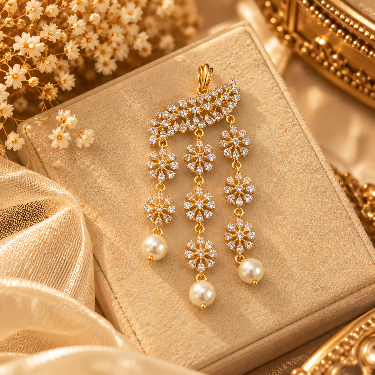 Golden Pearl Chandelier Set Taravya