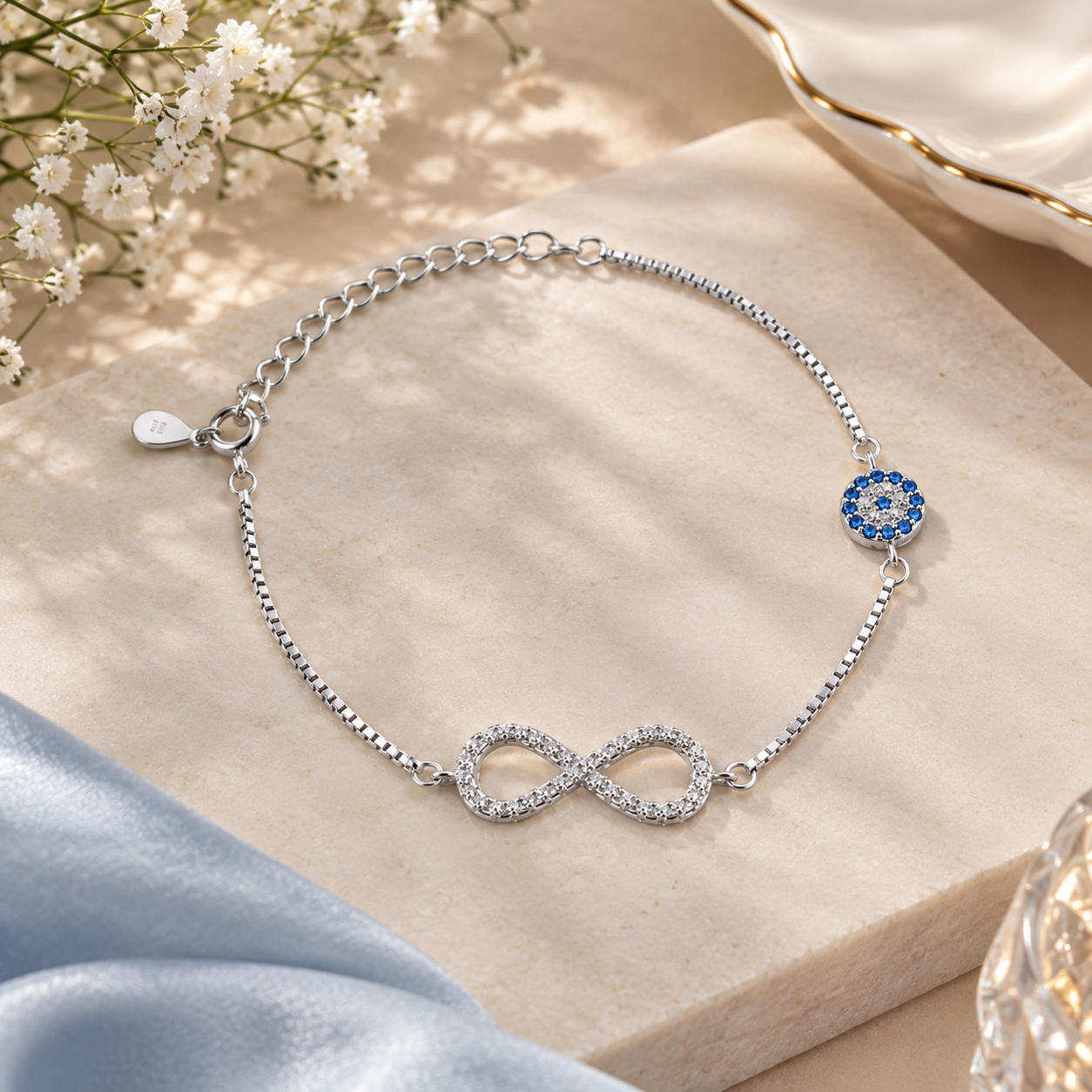 Infinity Rhodium Plated 925 Sterling Silver Bracelet