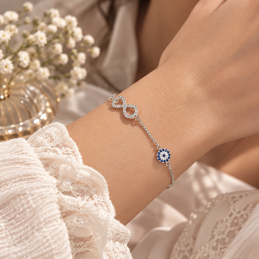 Infinity Rhodium Plated 925 Sterling Silver Bracelet Taravya