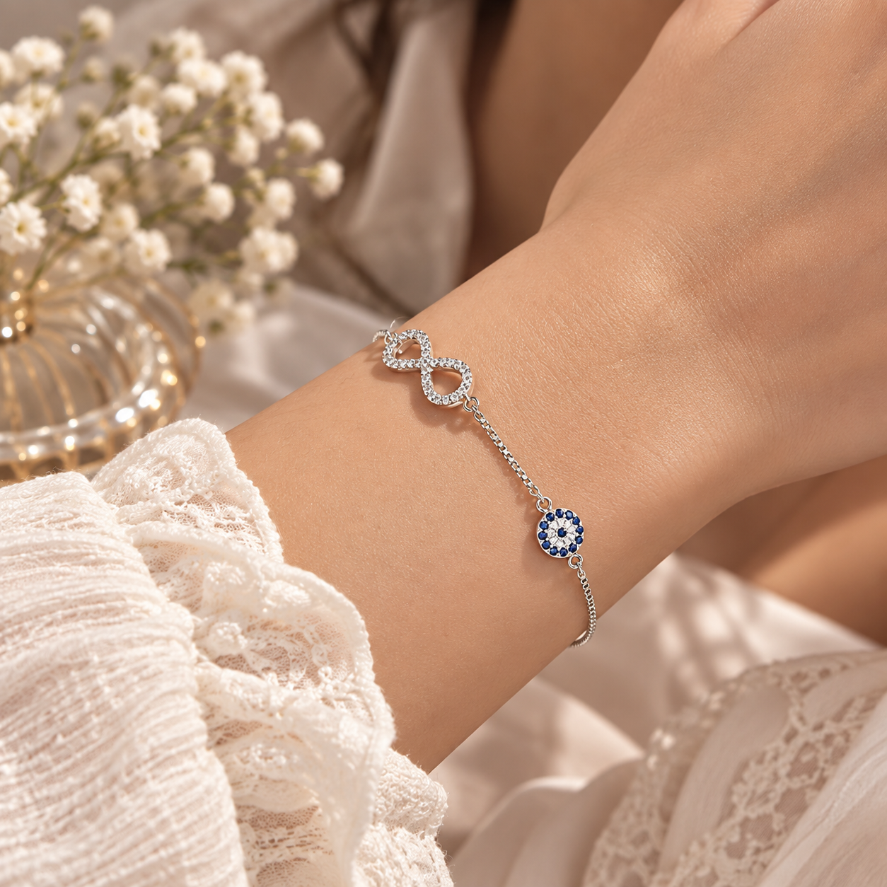Infinity Rhodium Plated 925 Sterling Silver Bracelet