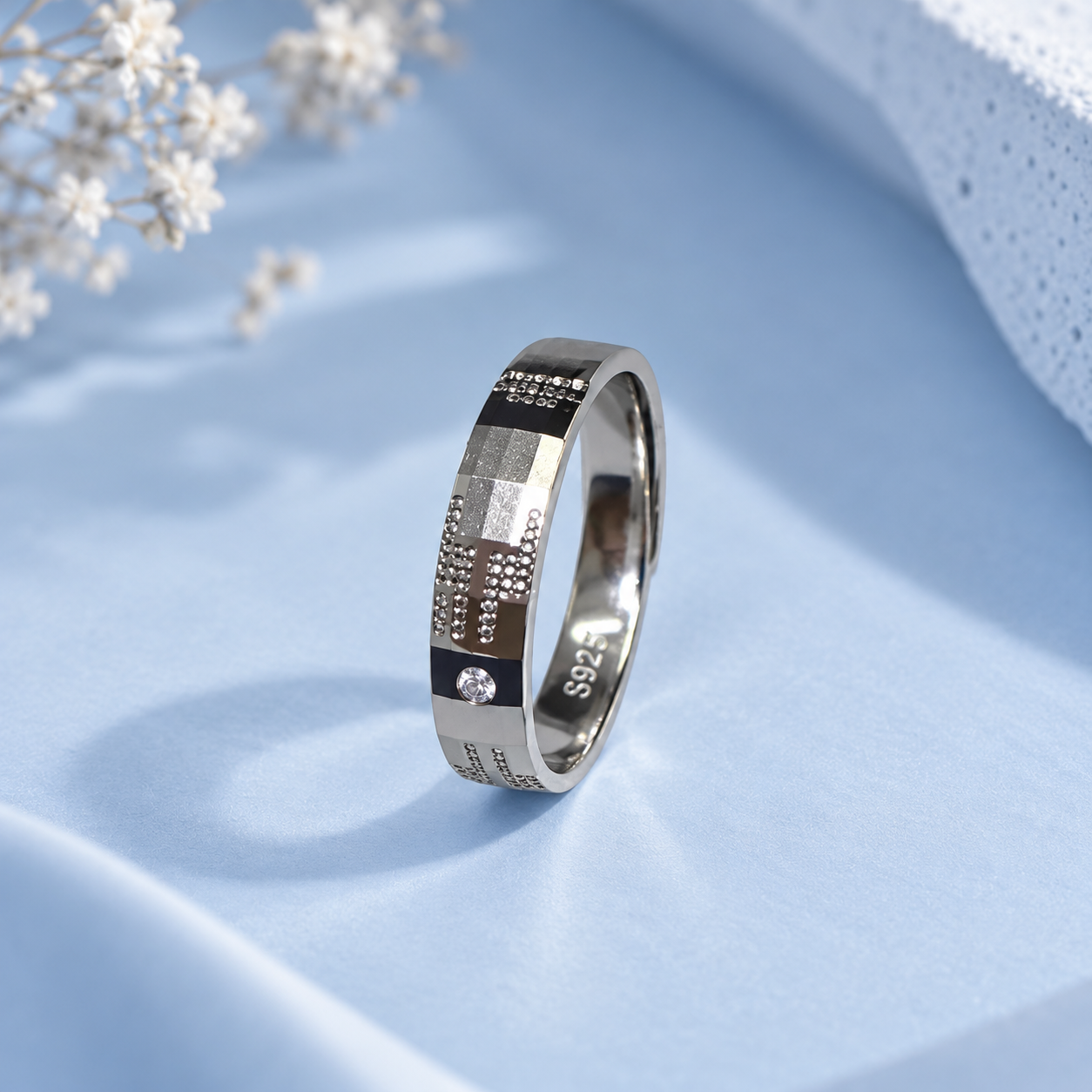 925 Silver Mosiac Couple Band Ring