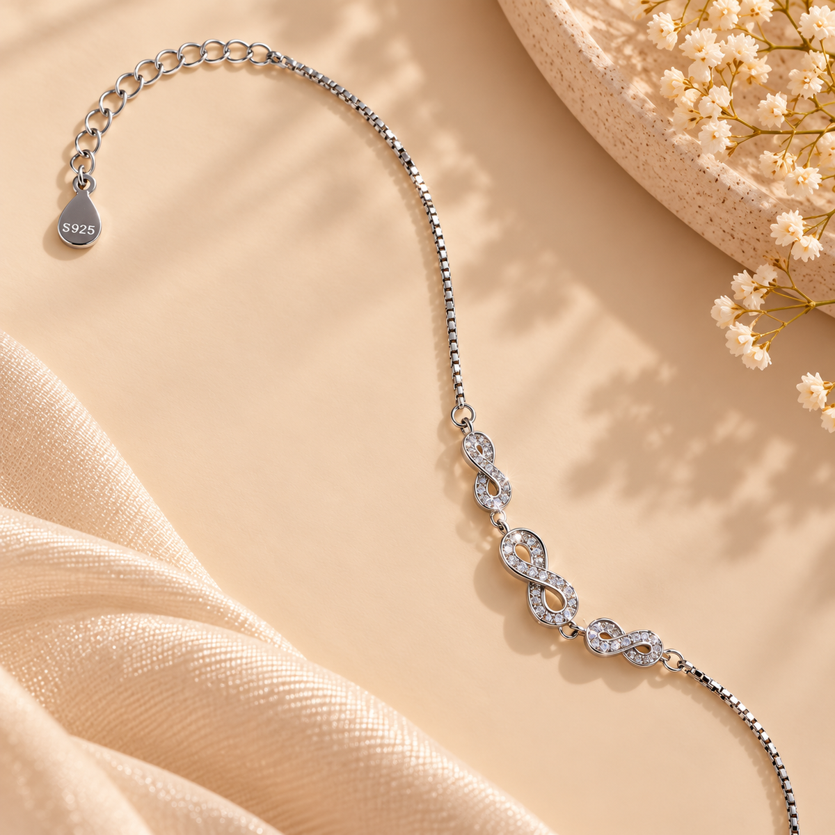 925 Silver Infinity Trio Bracelet Taravya