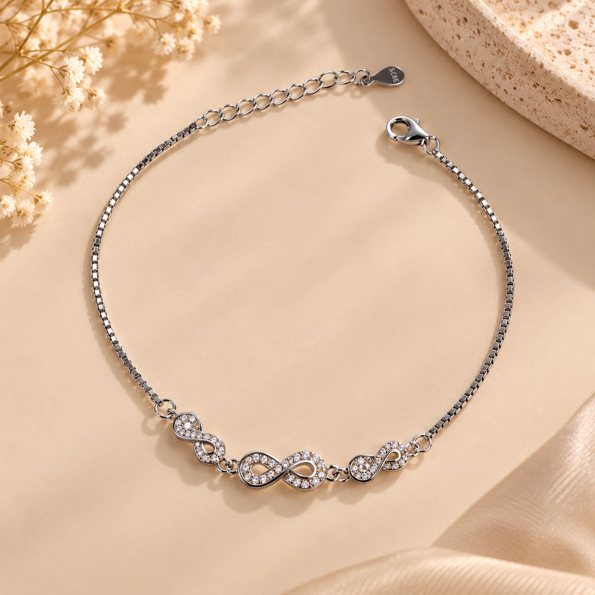 925 Silver Infinity Trio Bracelet Taravya