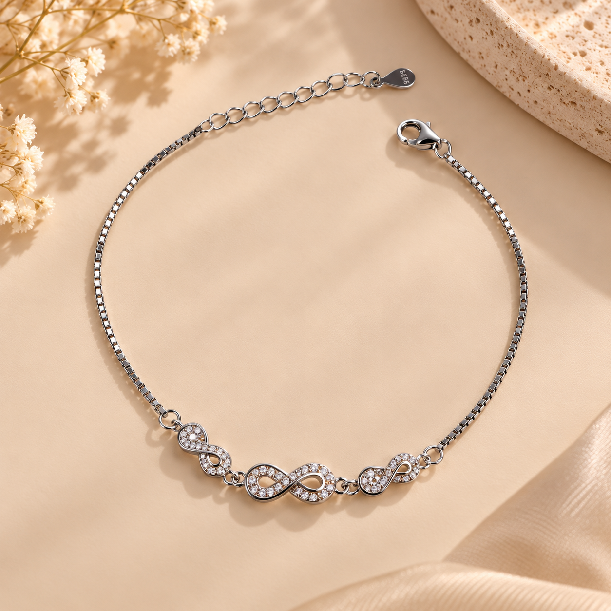 925 Silver Infinity Trio Bracelet