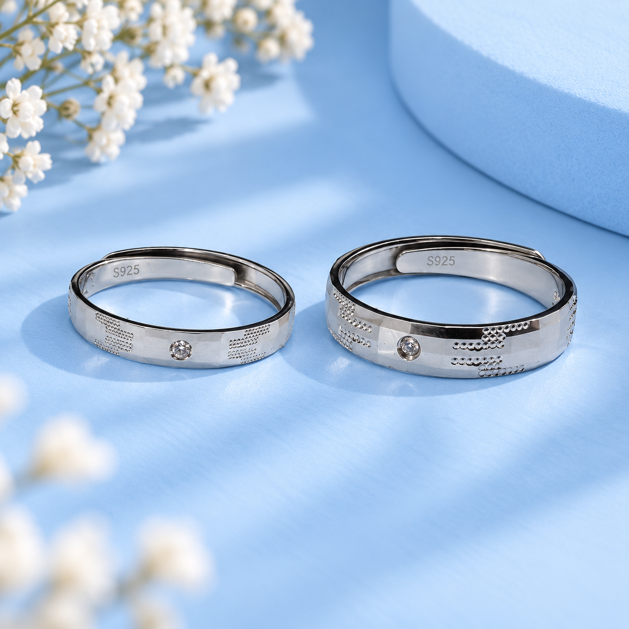 925 Silver Mosiac Couple Band Ring
