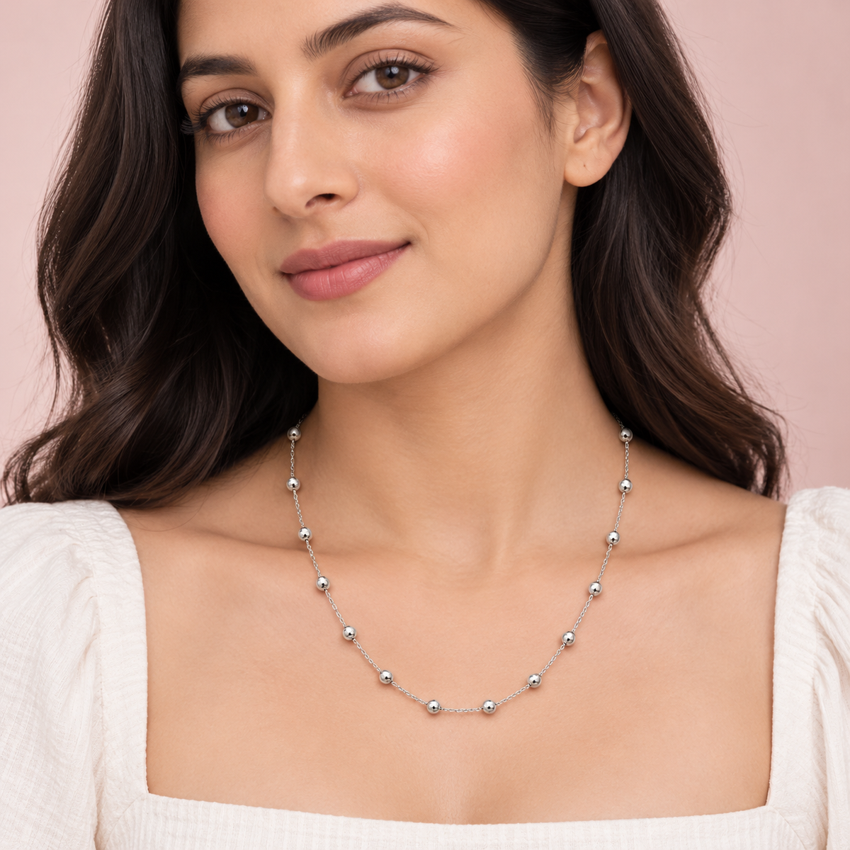 Silver Ball Bead Chain Necklace Taravya