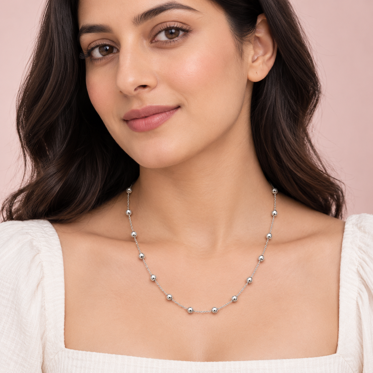 Silver Ball Bead Chain Necklace