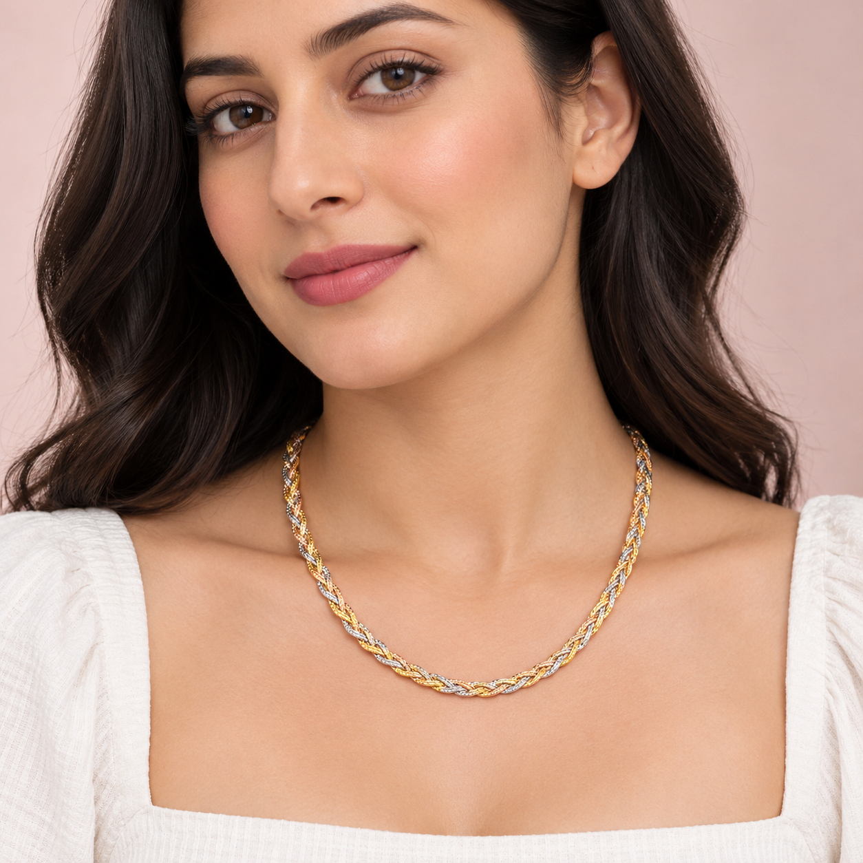 Tricolour Twisted 925 Sterling Silver Chain – 21 cm