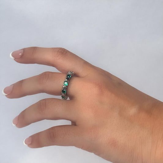 Emerald Glow – 925 Silver Green Eternity Band (Size 6)