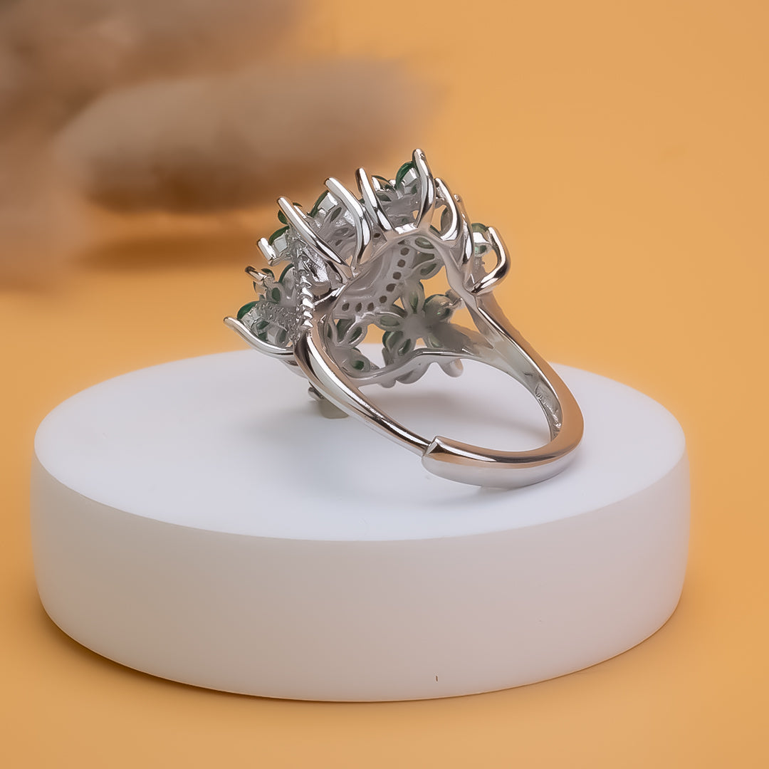 Emerald Bloom Adjutable 925 Silver Ring