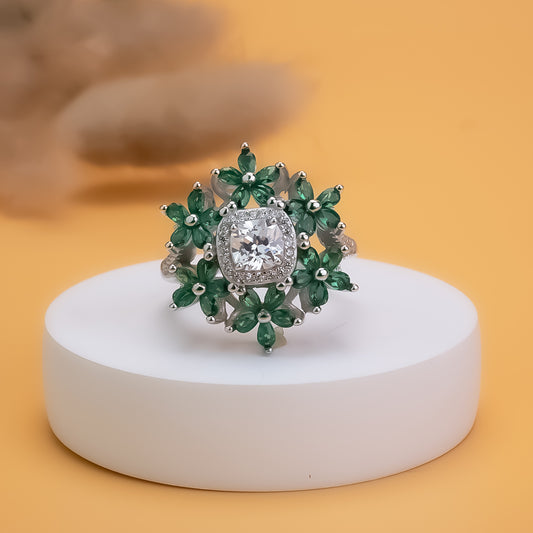 Emerald Bloom Adjutable 925 Silver Ring