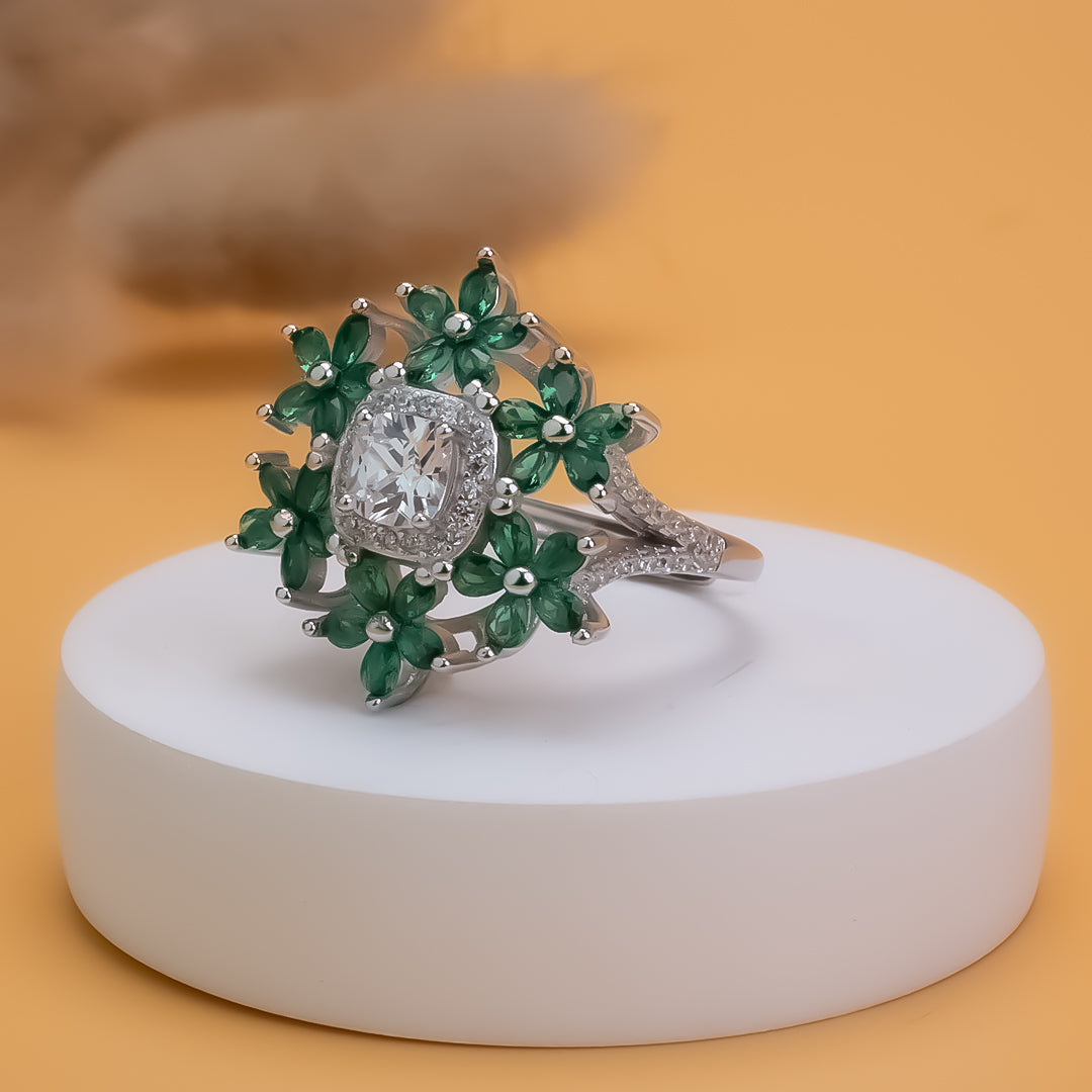 Emerald Bloom Adjutable 925 Silver Ring