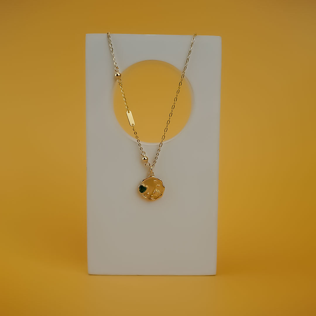 Emerald Heart Gold Necklace With Earrings| 925 Silver