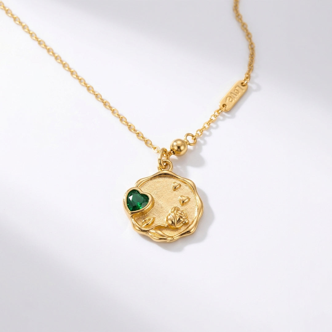 Emerald Heart Gold Necklace With Earrings| 925 Silver