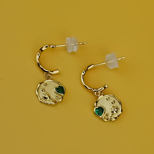 Emerald Heart Gold Necklace With Earrings| 925 Silver
