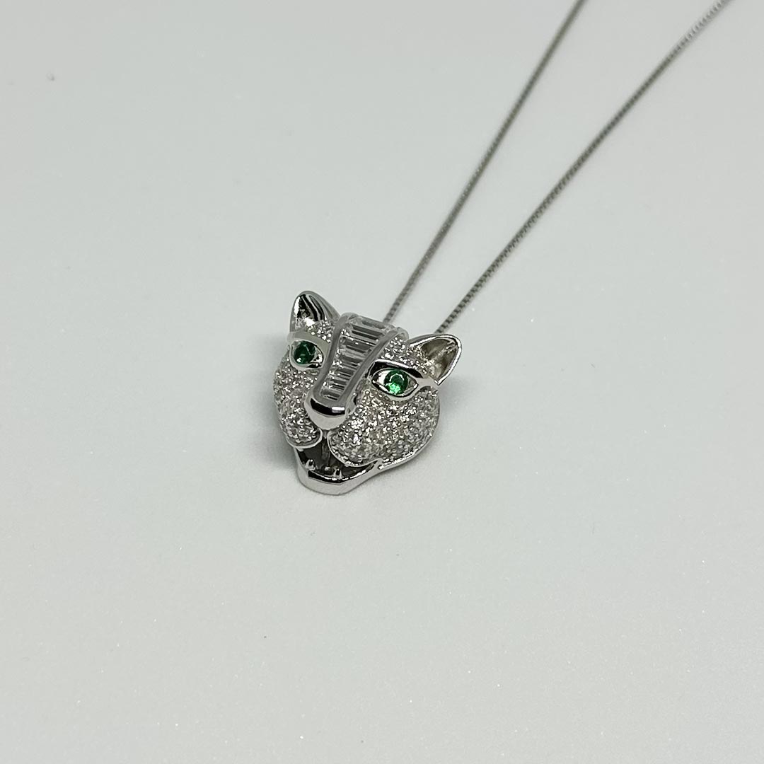 Emerald Panther Necklace Pure 925 Silver