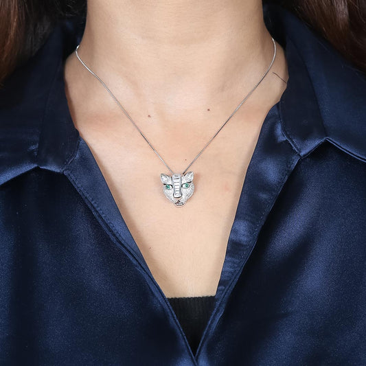 Emerald Panther Necklace Pure 925 Silver