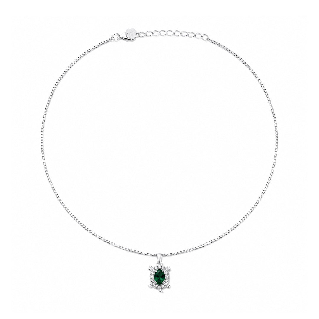 Emerald Turtle Silver Necklace