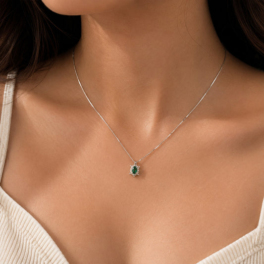 Emerald Turtle Silver Necklace