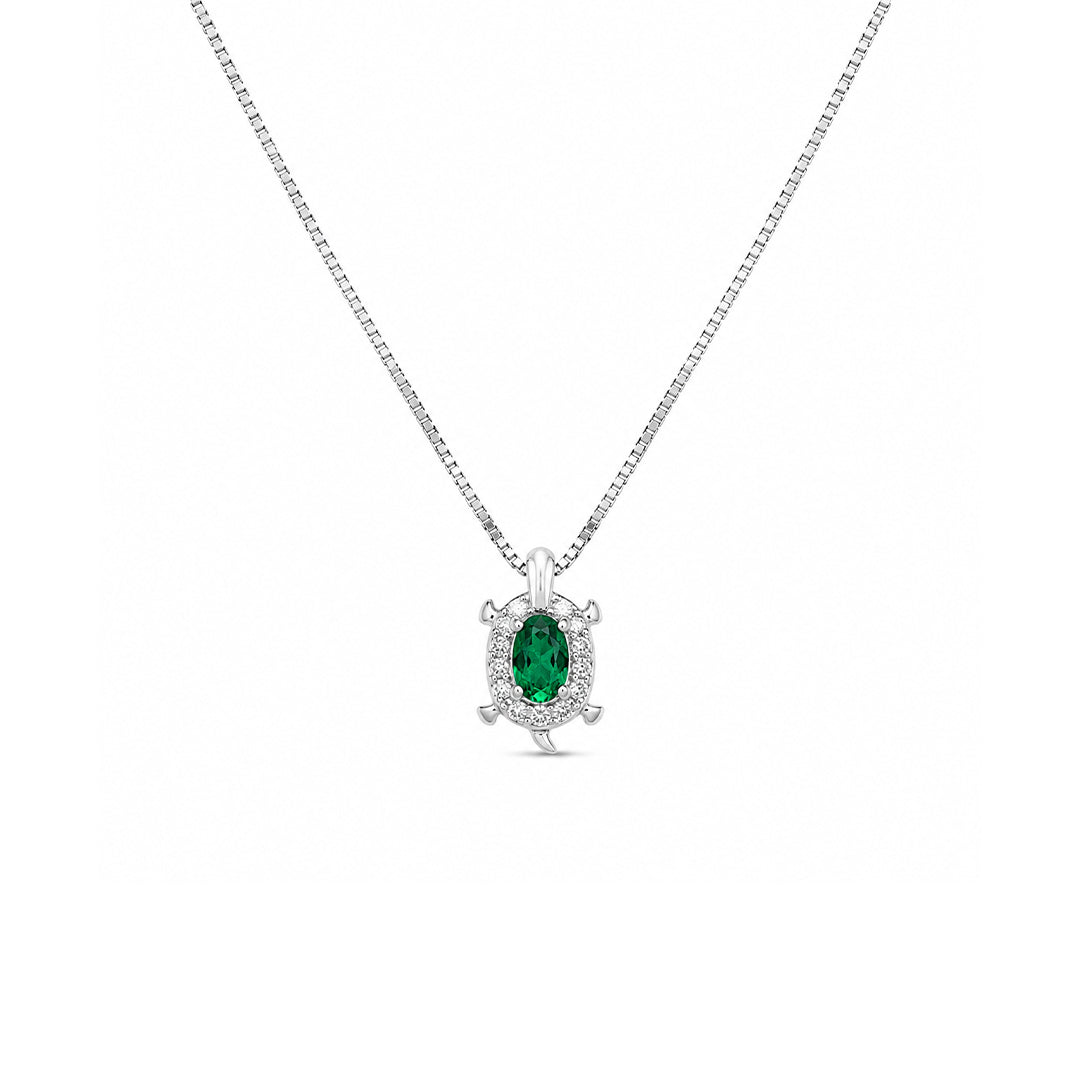 Emerald Turtle Silver Necklace