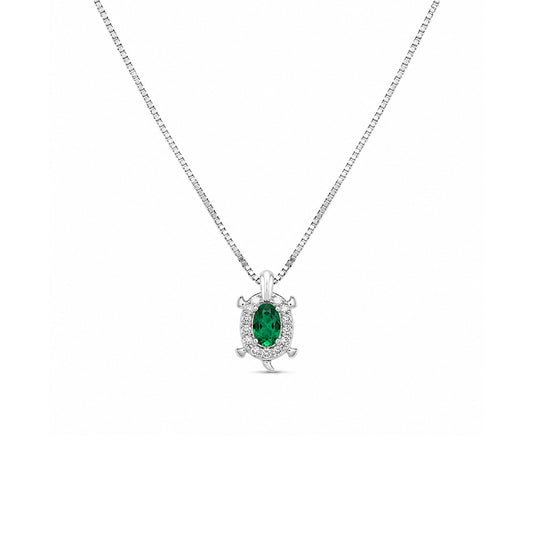 Emerald Turtle Silver Necklace