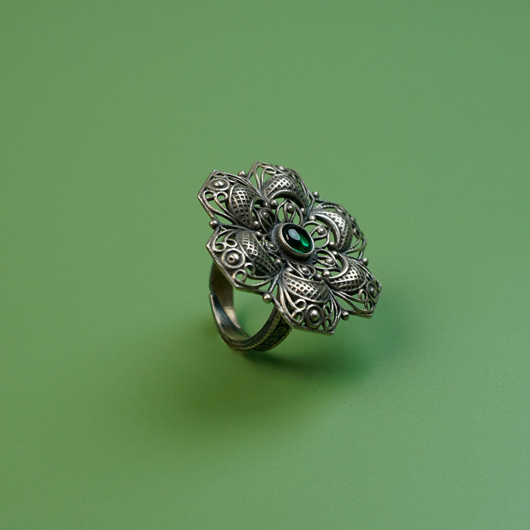 Emerald Petal Adjustable Ring