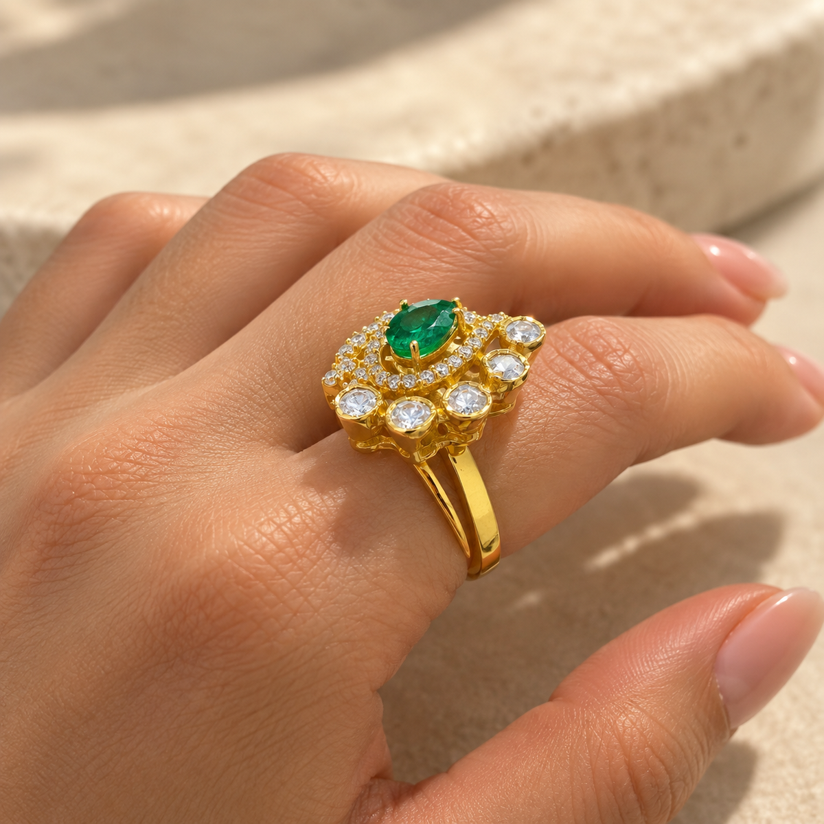 Emerald Paisley Moissanite 925 Silver Ring