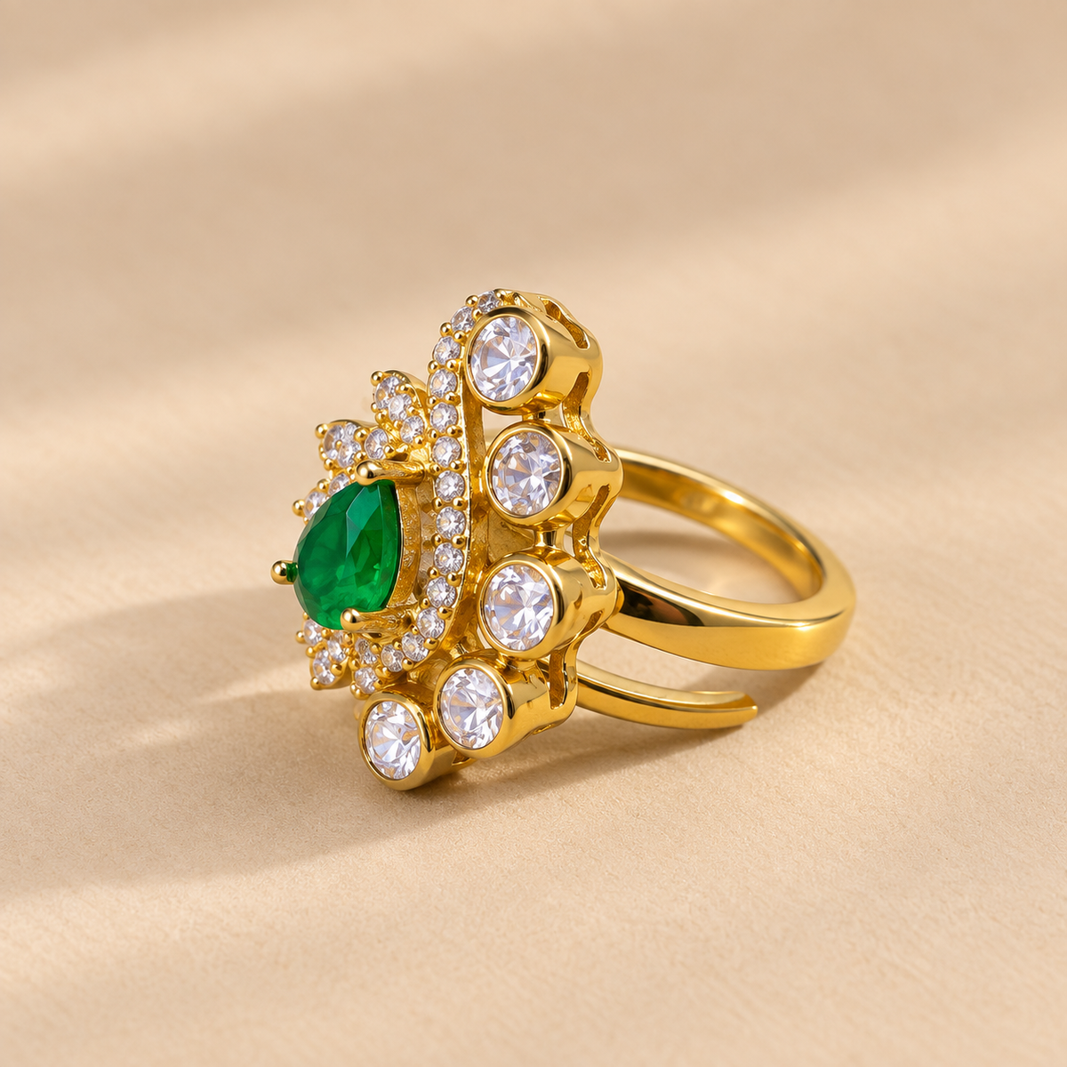Emerald Paisley Moissanite 925 Silver Ring