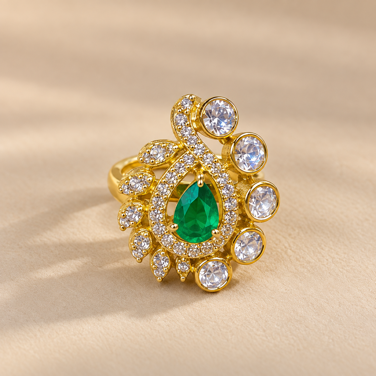 Emerald Paisley Moissanite 925 Silver Ring
