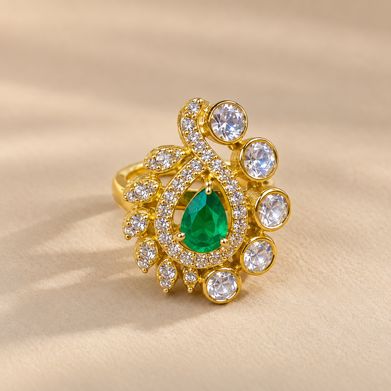 Emerald Paisley Moissanite 925 Silver Ring