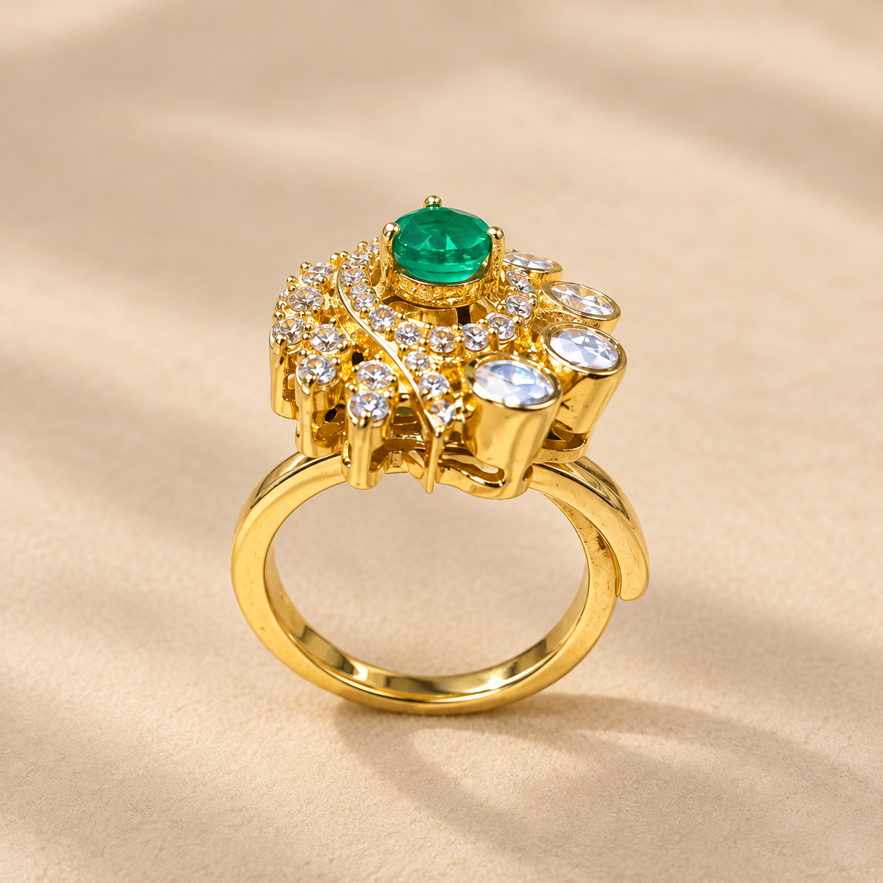 Emerald Paisley Moissanite 925 Silver Ring