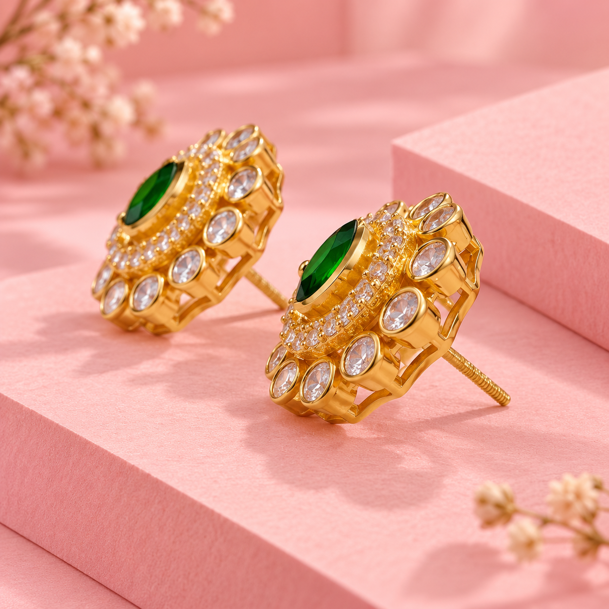Emerald Moissanite Polki 925 Silver Studs