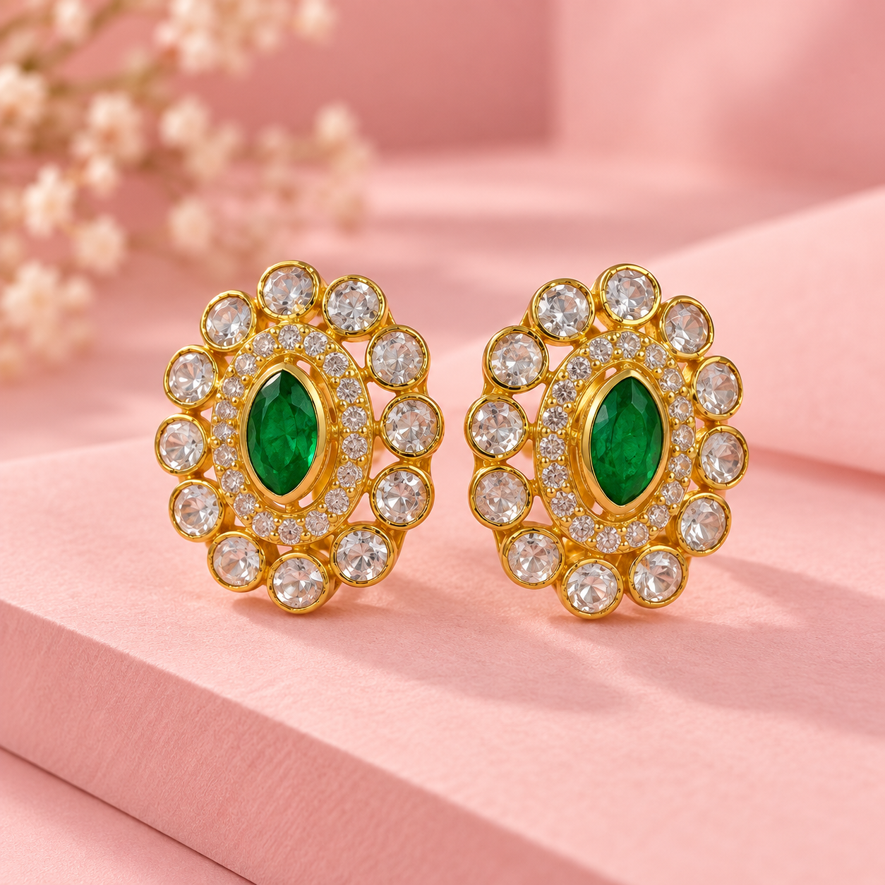 Emerald Moissanite Polki 925 Silver Studs