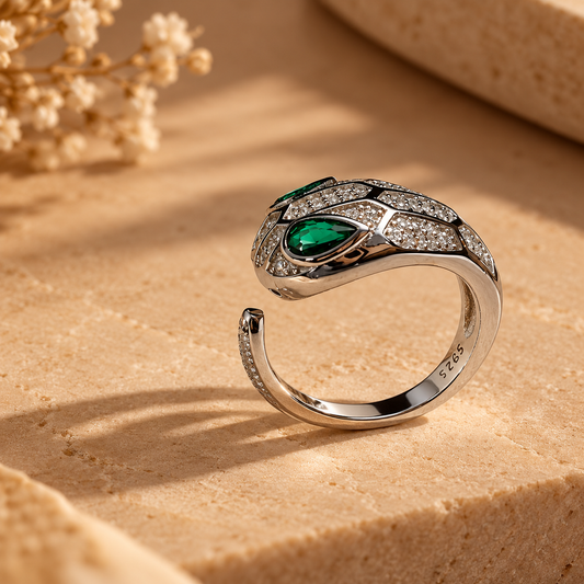 Serpent Emerald 925 Silver Ring Taravya