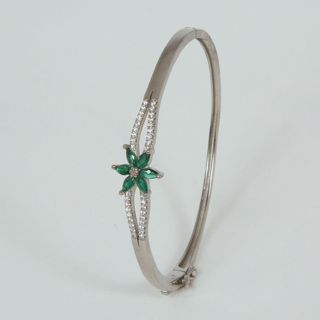Emerald Flower Silver Lock Bracelet Pure 925 Silver