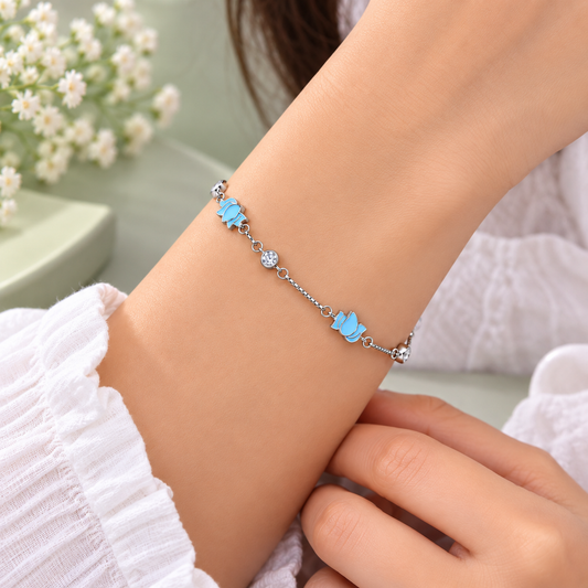 Taravya Sky Blue Floral Charm 925 Silver Bracelet