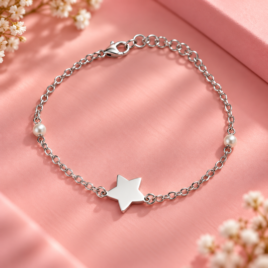 Taravya Women’s Pearl Star Silver Bracelet