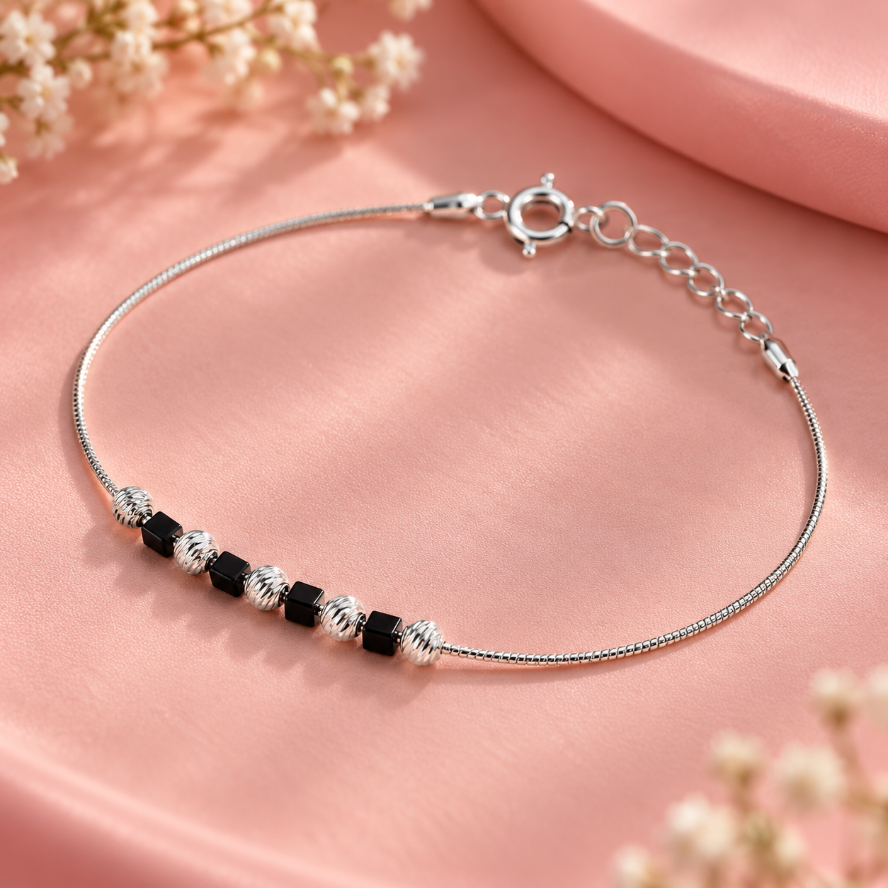 Noir Bead 925 Sterling Silver Anklet