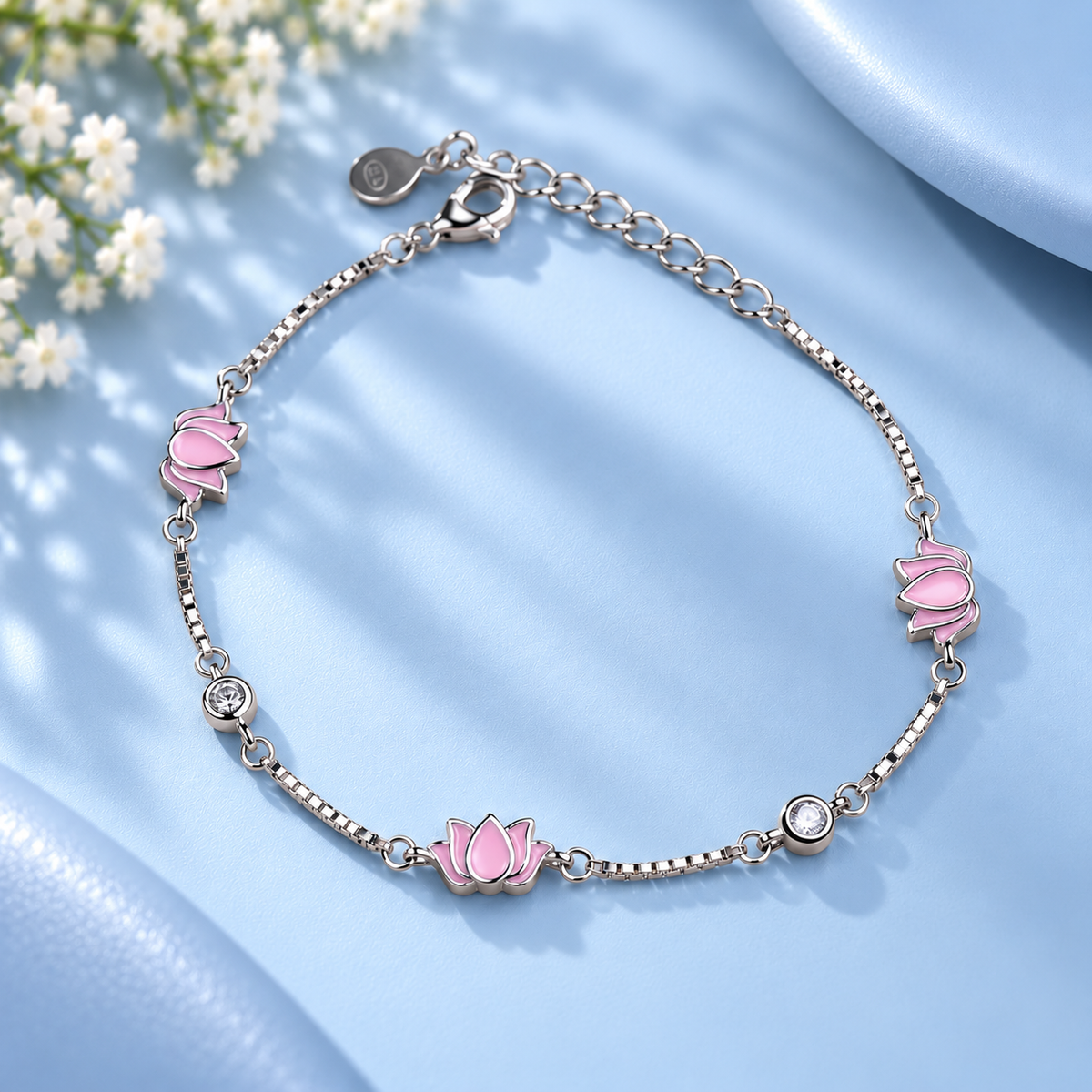 Taravya Pink Lotus 925 Silver Bracelet