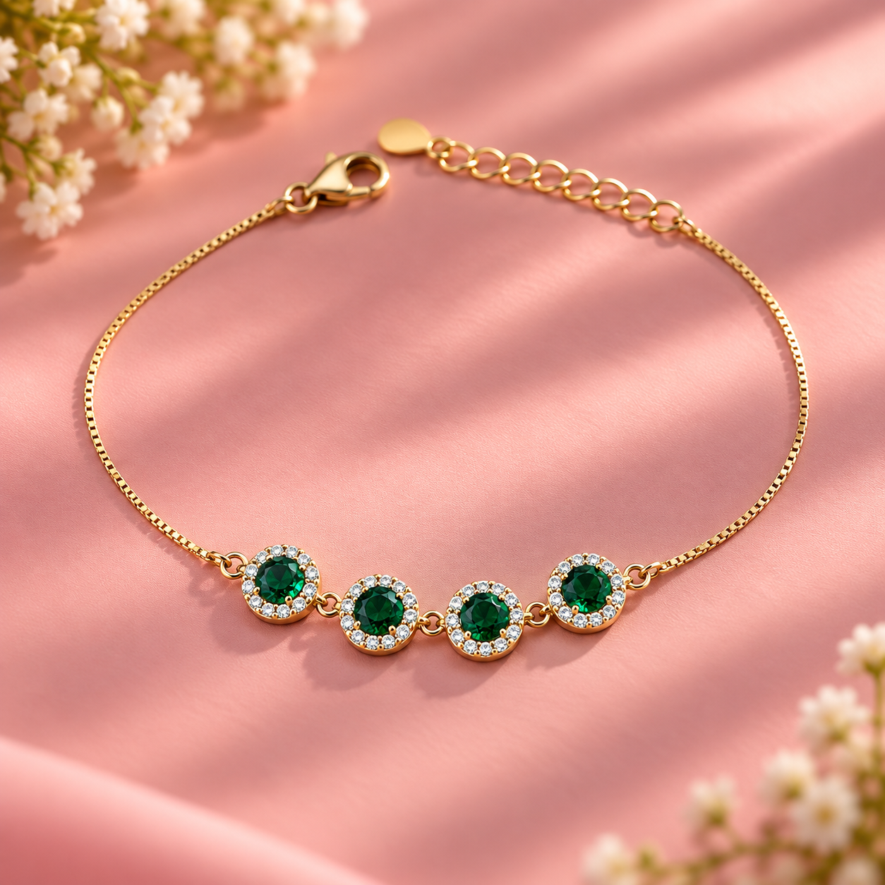 ✨ Emerald Halo Four-Stone Bracelet
