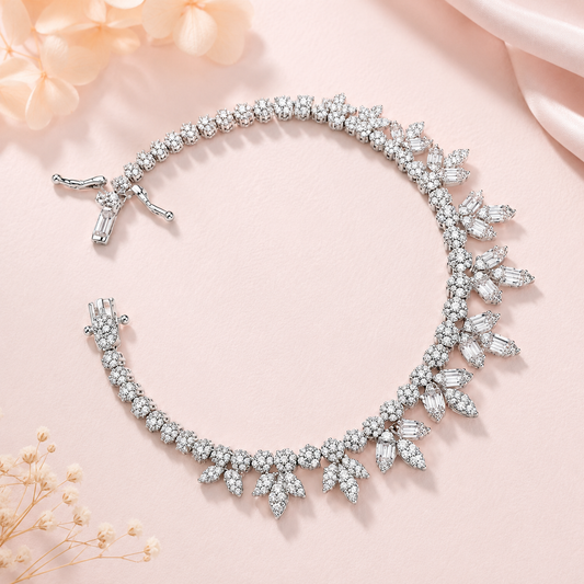 Floral Crystal Pure 925 Silver Bracelet