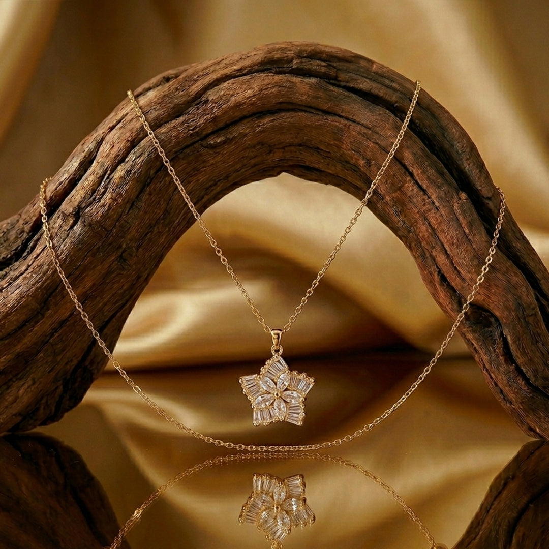 Silver Flower Petal Necklace Set