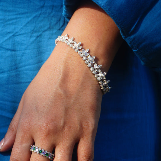 Floral Crystal Pure 925 Silver Bracelet