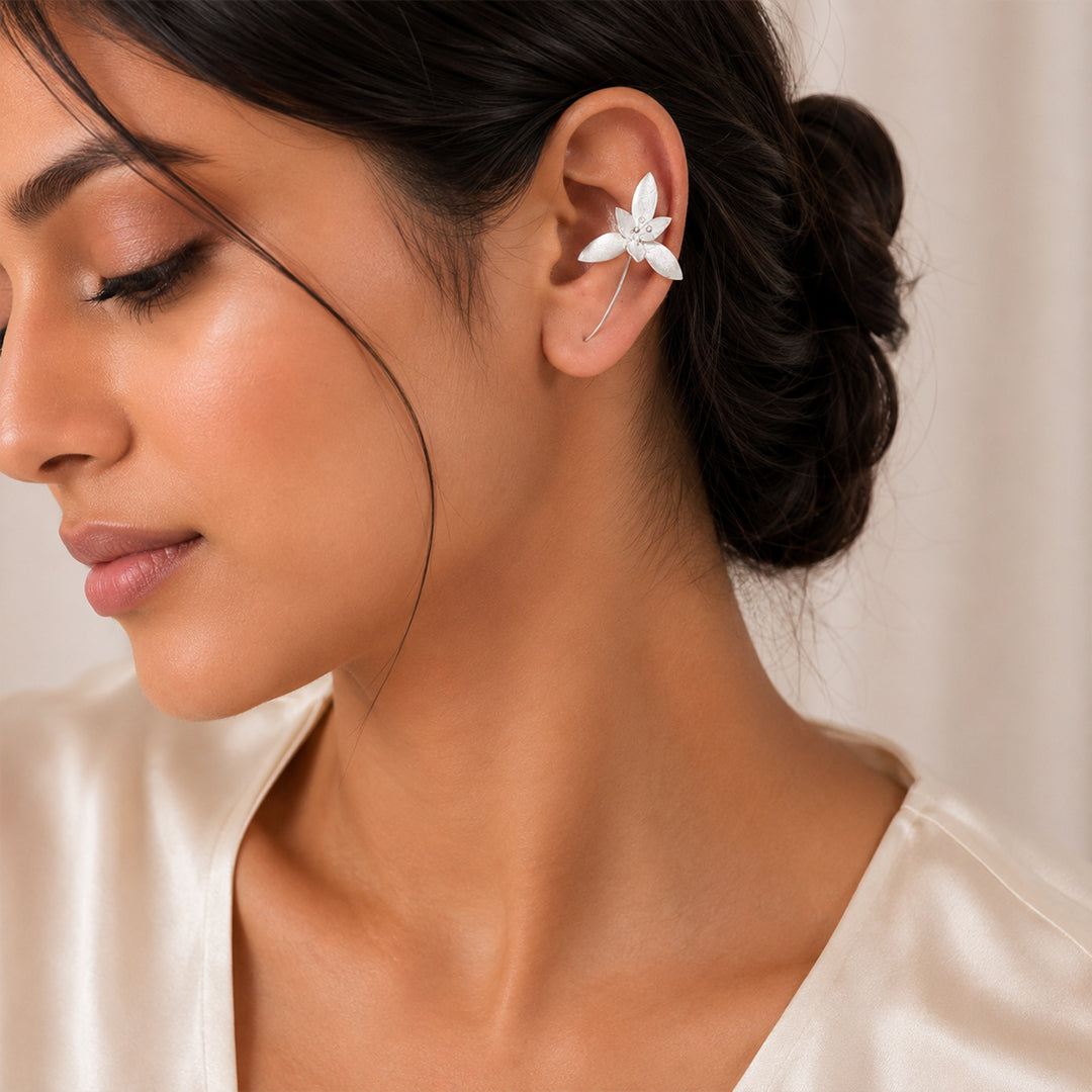 Silver Floral Ear Cuff