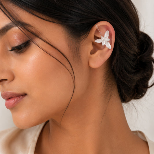 Silver Floral Ear Cuff